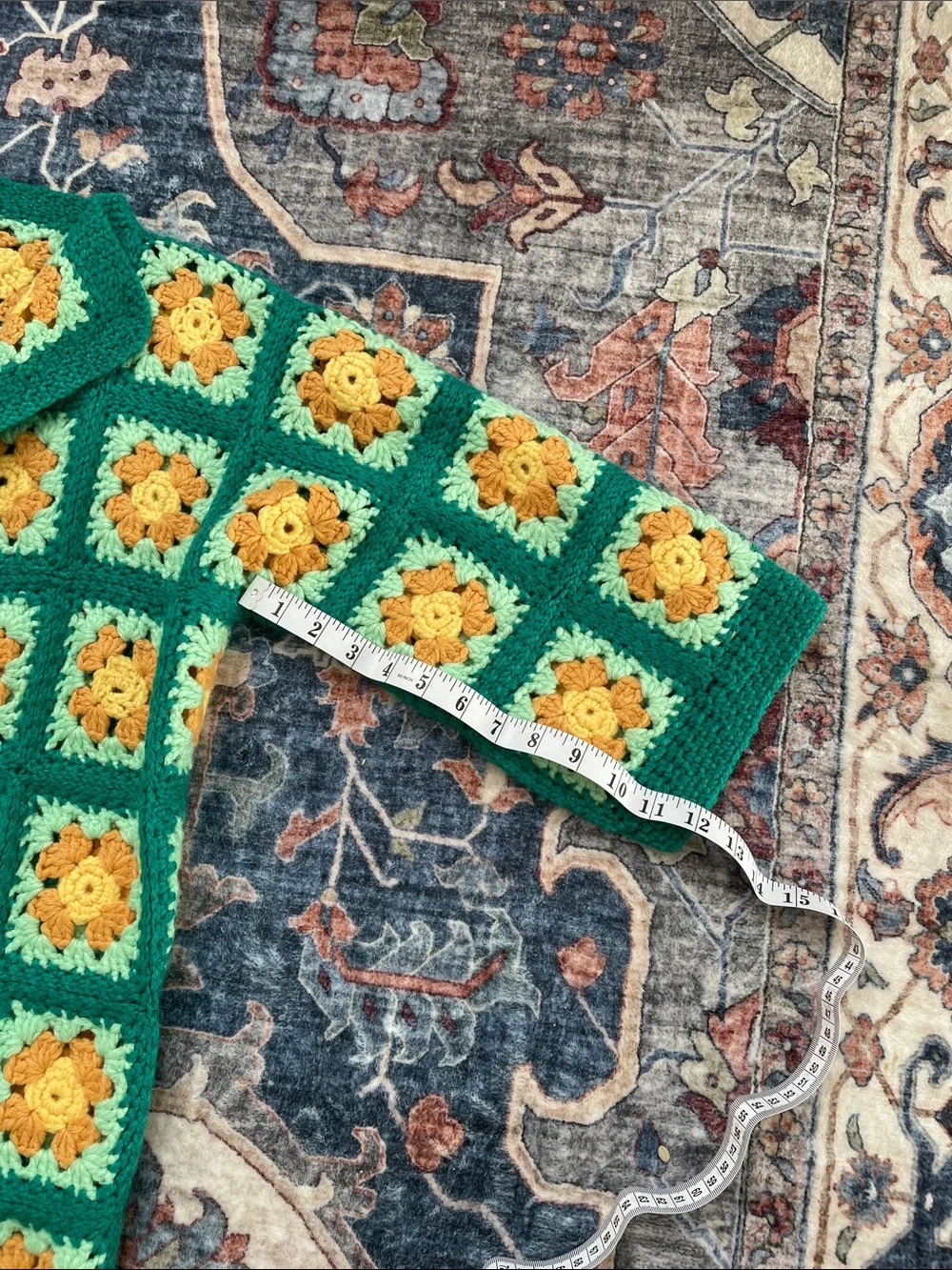 Handmade Green & Yellow Crochet cottagecore cardigan - Picture 5 of 5